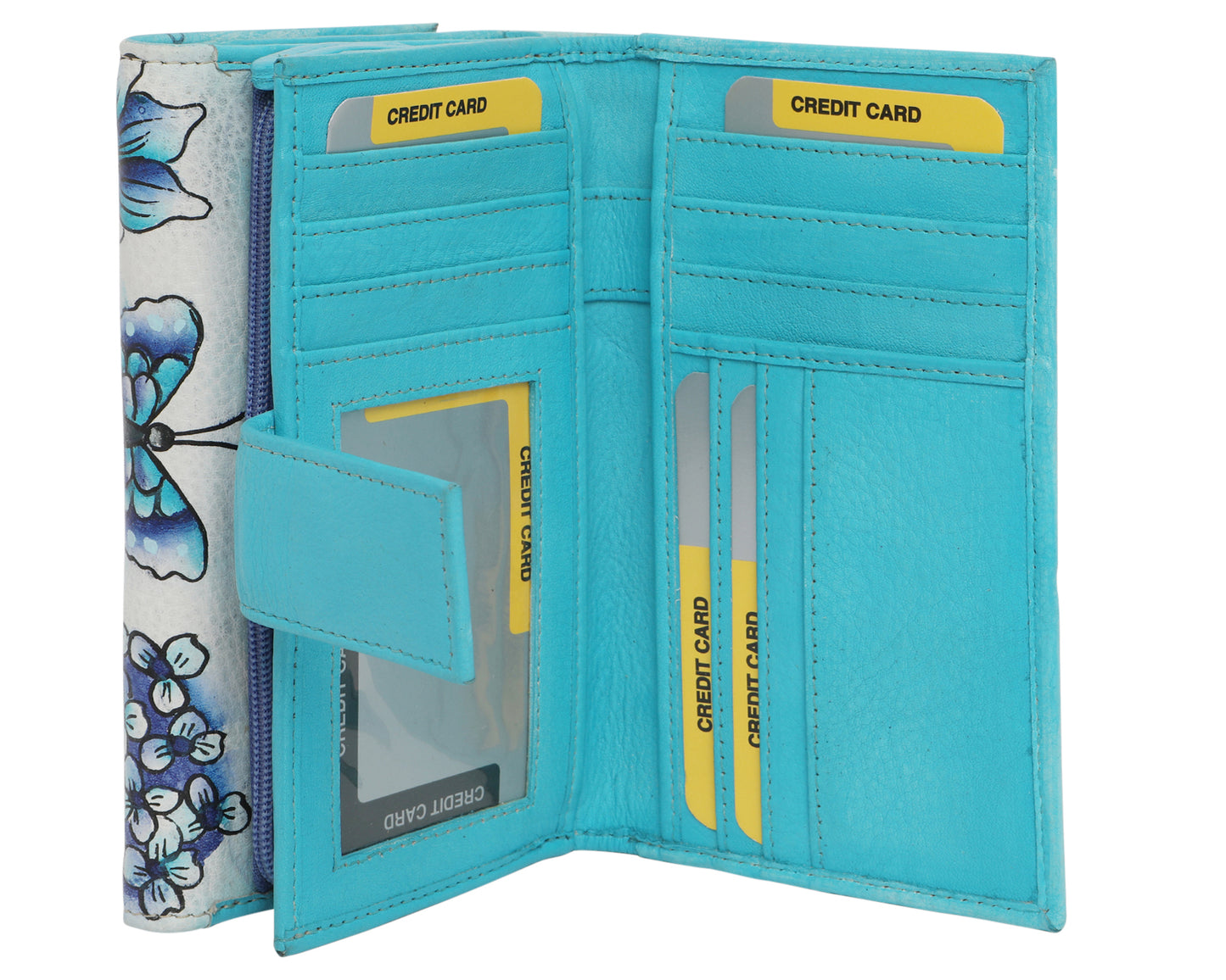 Ladies Hand-Painted Leather Wallet 2193 Blue Butterfly