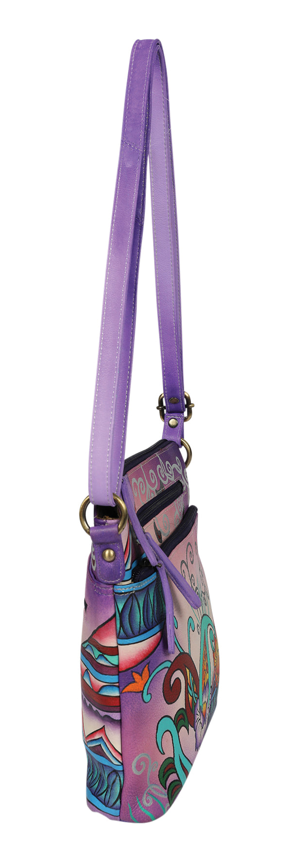 Ladies Hand Painted Shoulder Bag Style 2955 Purple Montage