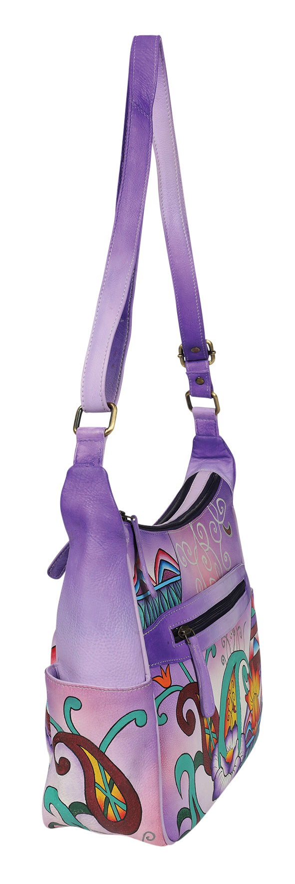 Ladies Hand Painted Shoulder Bag Style 2957 Purple Montage