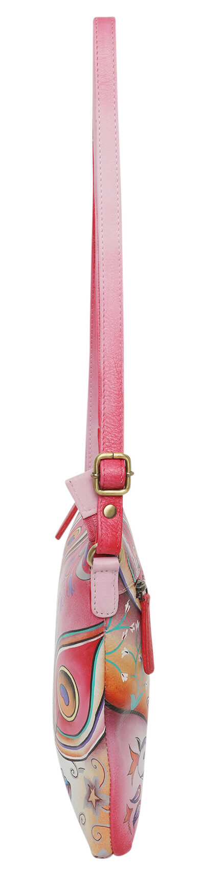 Ladies Leather Shoulder/Cross Body, Hand painted - New Arrivals 3191 Pink Montage