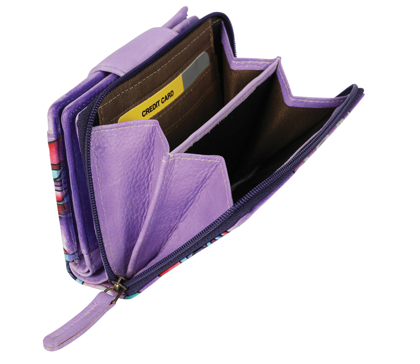 Ladies Hand Painted Wallet Style 3239 Purple Montage