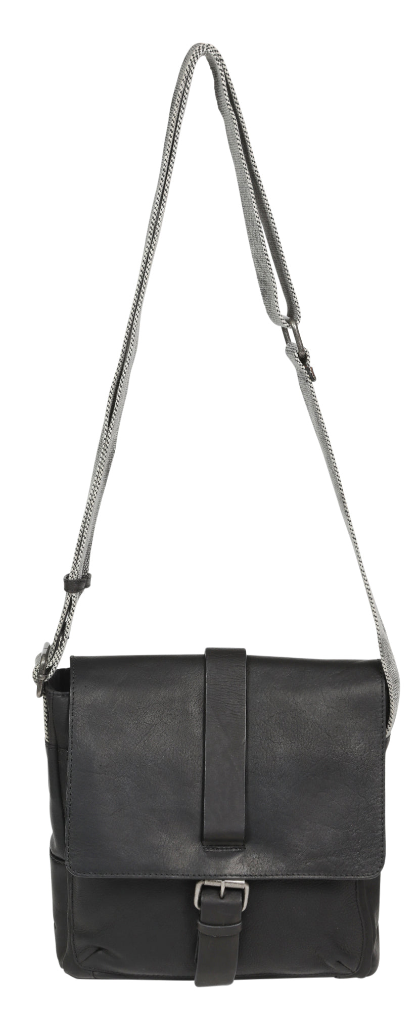 Men's Vintage Cow Leather Black Crossbody Bag 3911