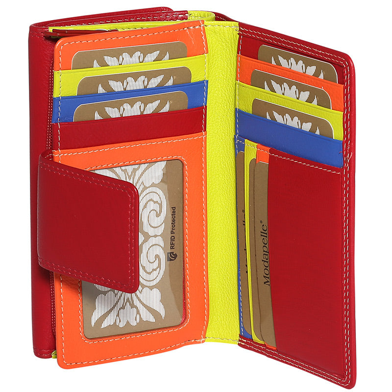 Leather 2018 Winter Red & Multi Coloured Wallet 7332RMU