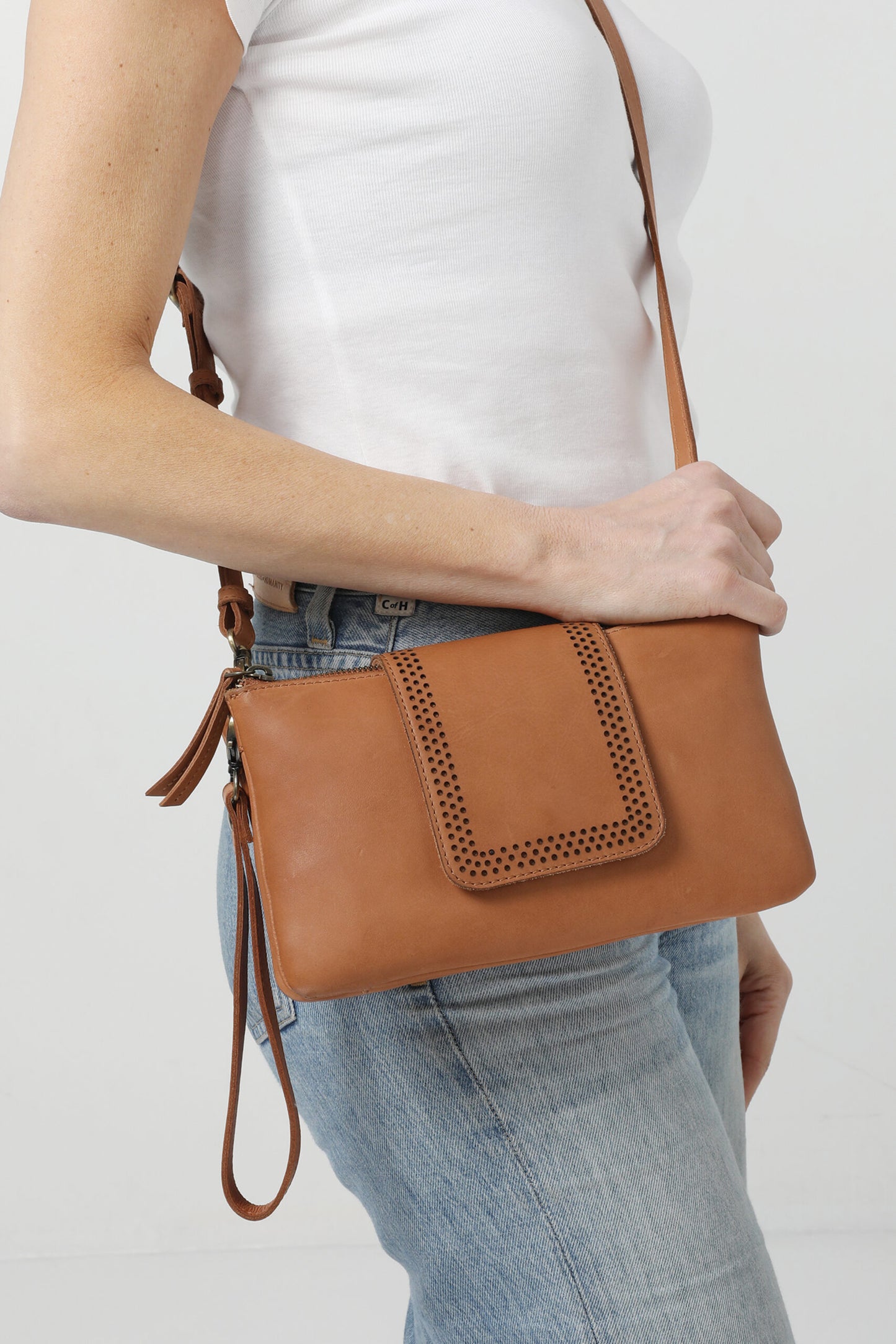 Ladies Leather Wristlet and Leather Cross Body Style 7899 Brown