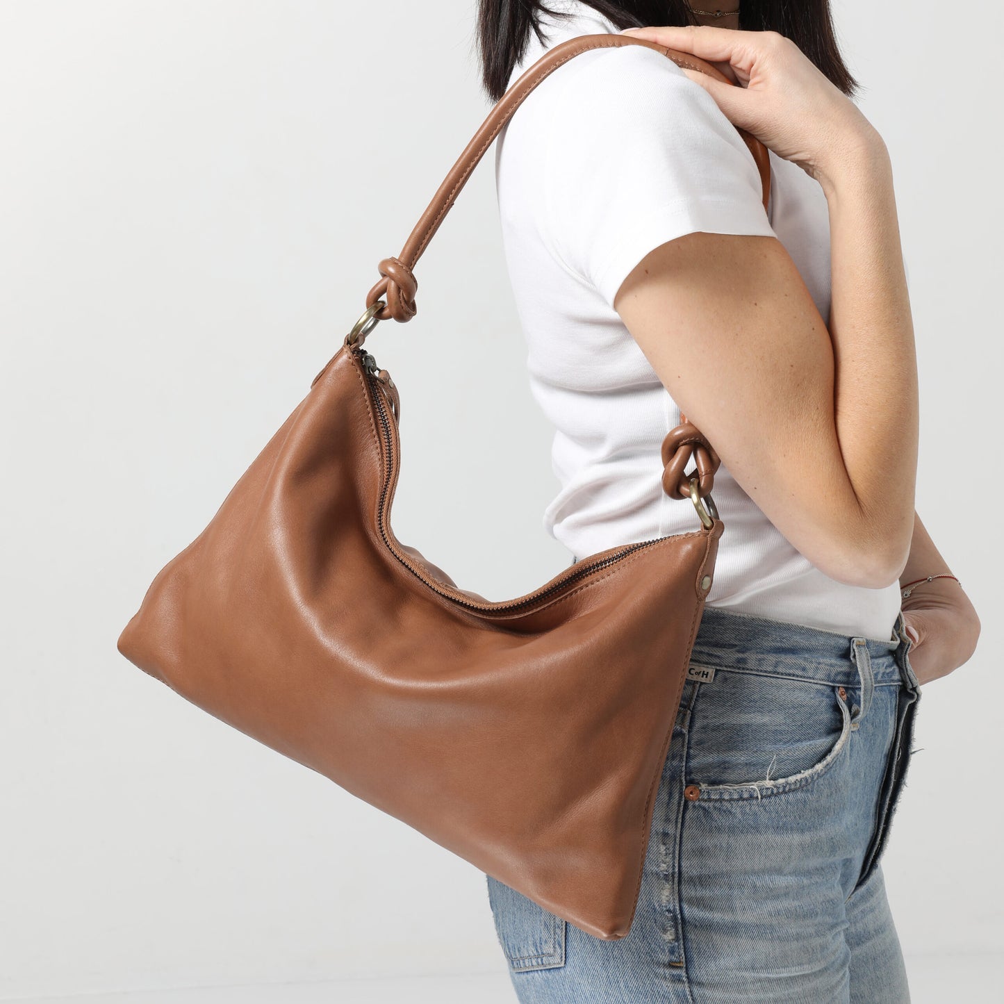 Ladies Leather Shoulder Bag/Hobo Style 7891 Brown