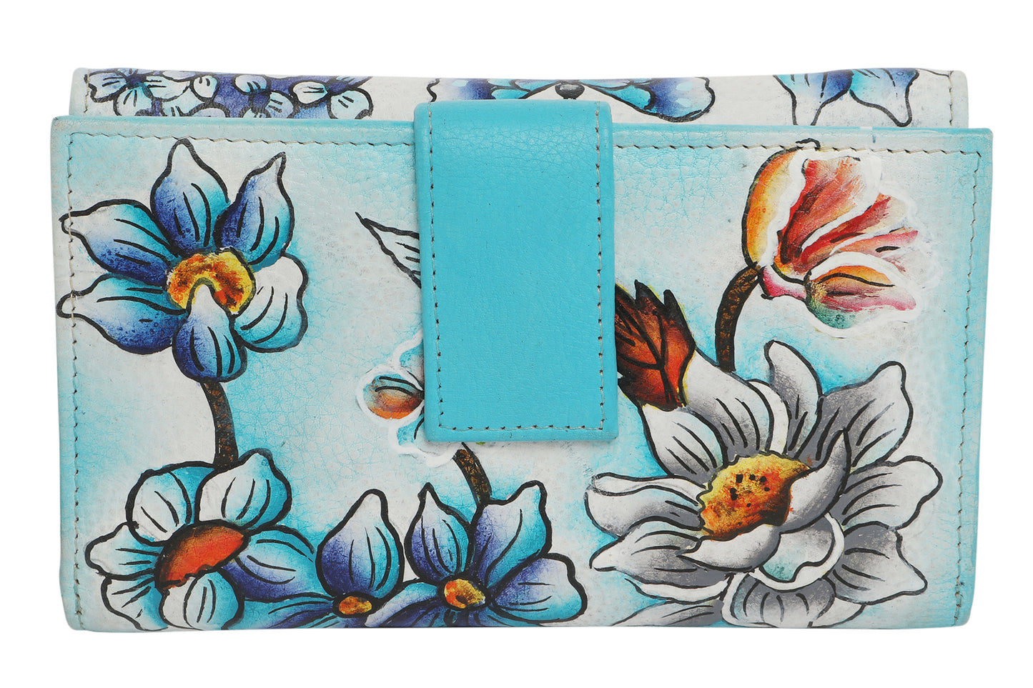 Ladies Hand-Painted Leather Wallet 2193 Blue Butterfly