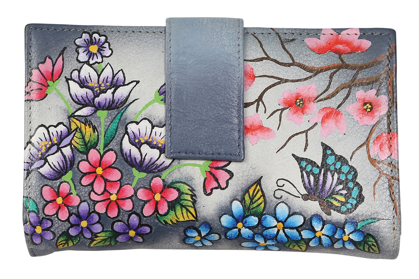 Ladies Hand-Painted Leather Wallet 2193 Butterfly Floral
