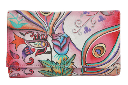 Ladies Hand-Painted Leather Wallet 2193 Pink Montage