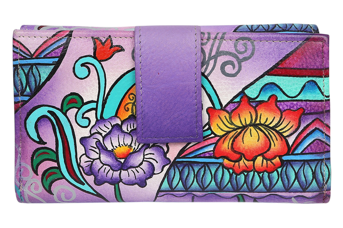 Ladies Hand-Painted Leather Wallet 2193 Purple Montage