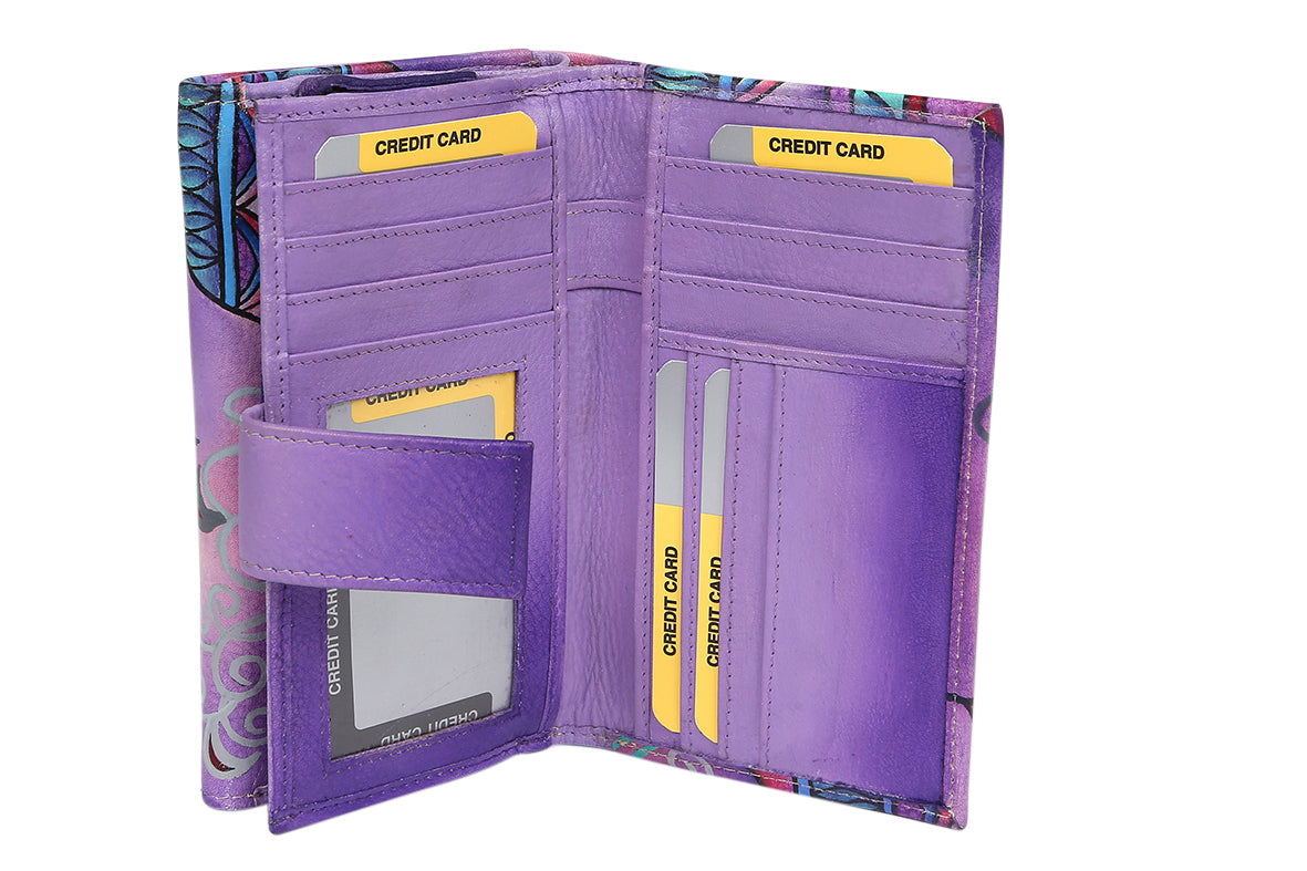 Ladies Hand-Painted Leather Wallet 2193 Purple Montage