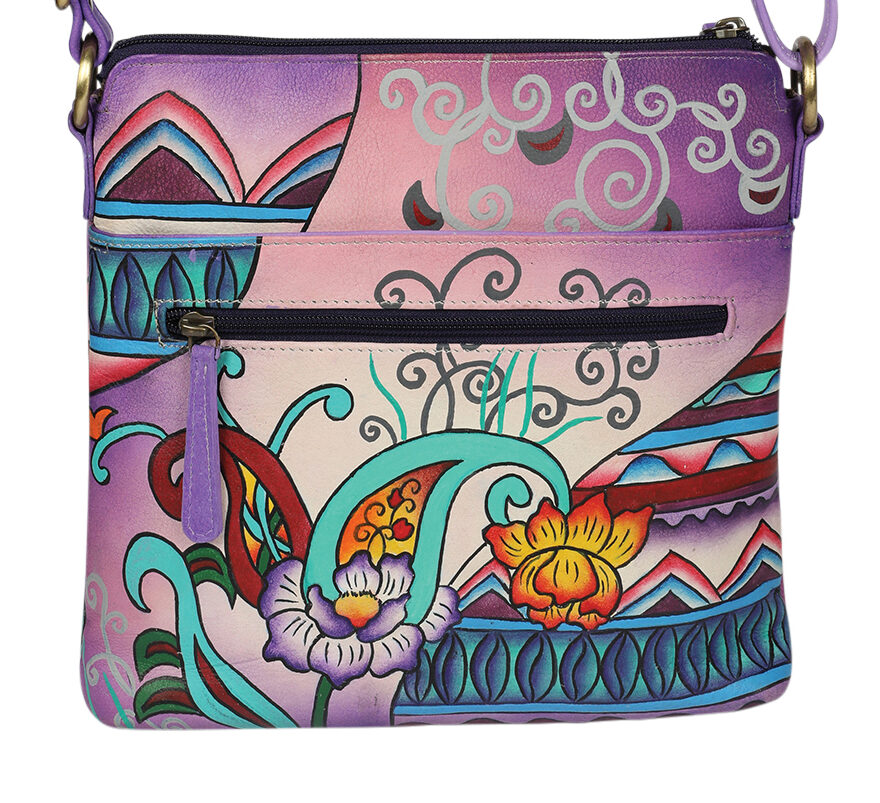 Ladies Hand Painted Shoulder Bag Style 2955 Purple Montage