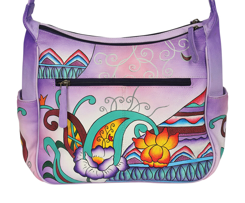Ladies Hand Painted Shoulder Bag Style 2957 Purple Montage