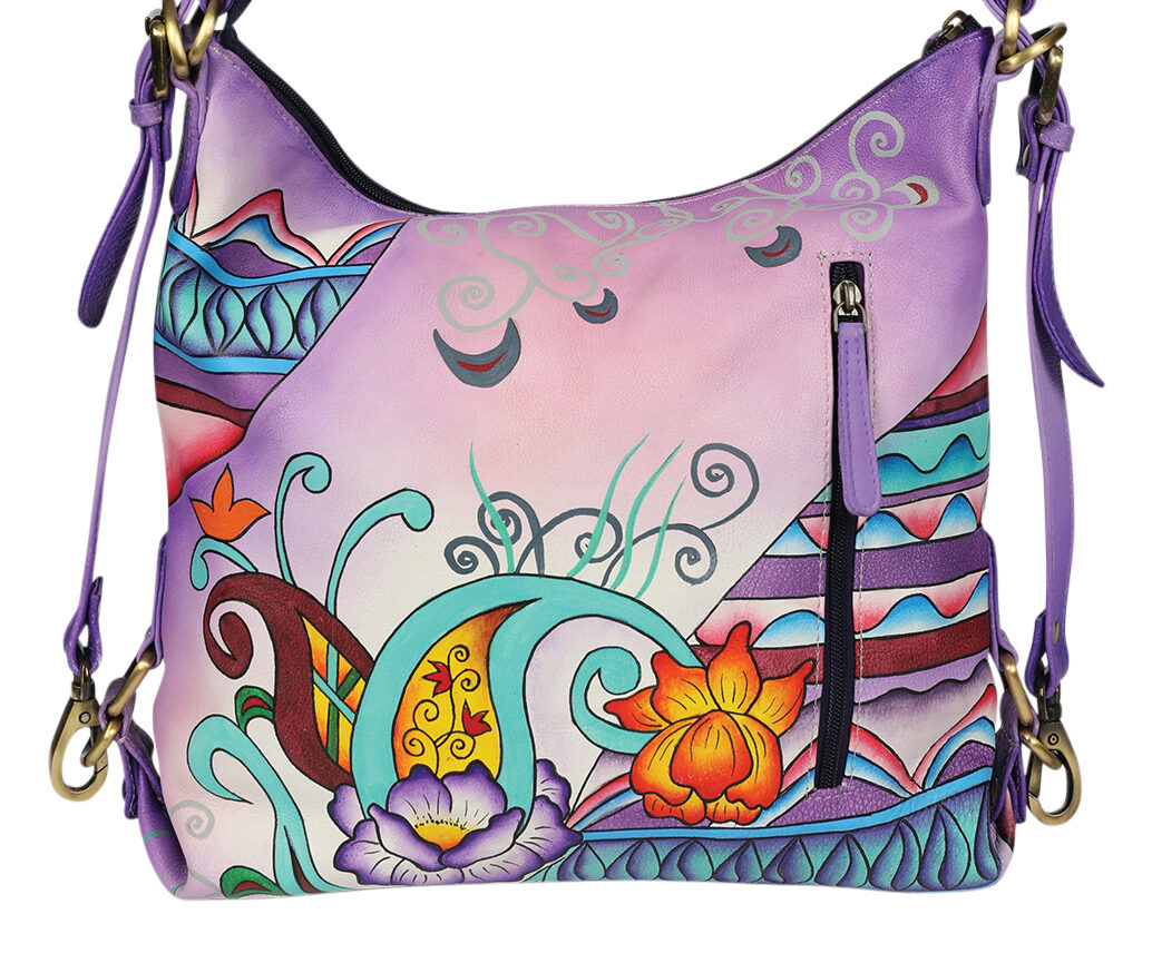 Ladies Hand Painted Shoulder Bag Style 3151 Purple Montage