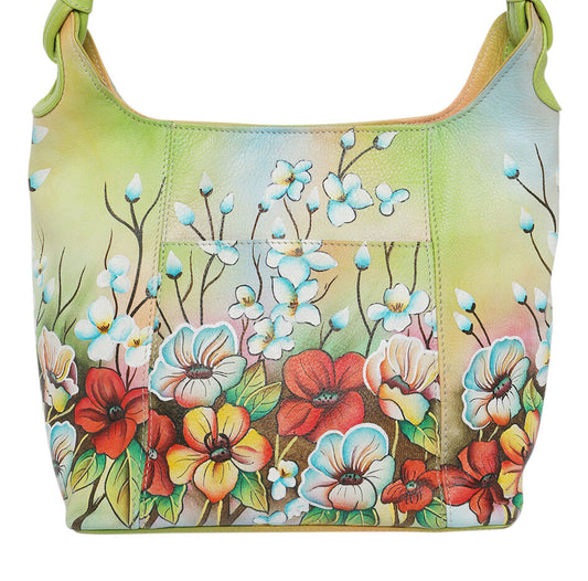 Ladies Leather Shoulder Bag- Hand painted - New Arrivals 3152 Floral Field