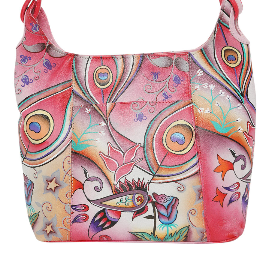 Ladies Leather Shoulder Bag- Hand painted - New Arrivals 3152 Pink Montage