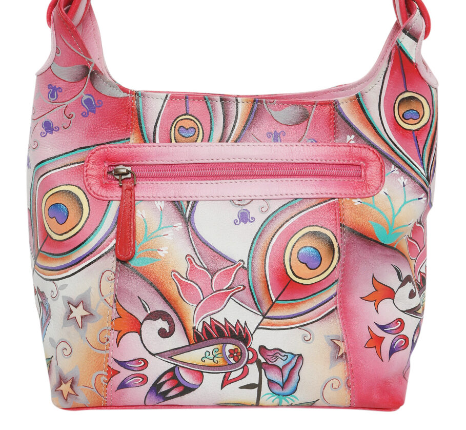 Ladies Leather Shoulder Bag- Hand painted - New Arrivals 3152 Pink Montage