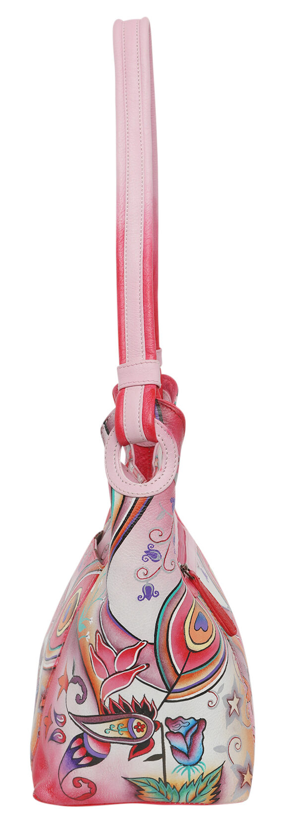 Ladies Leather Shoulder Bag- Hand painted - New Arrivals 3152 Pink Montage