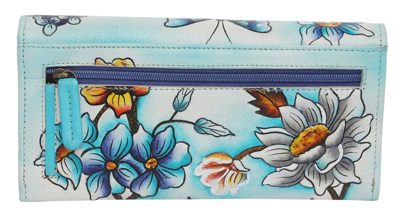 Ladies Leather Wallet, Hand Painted and New Arrivals 3162 Blue Butterfly