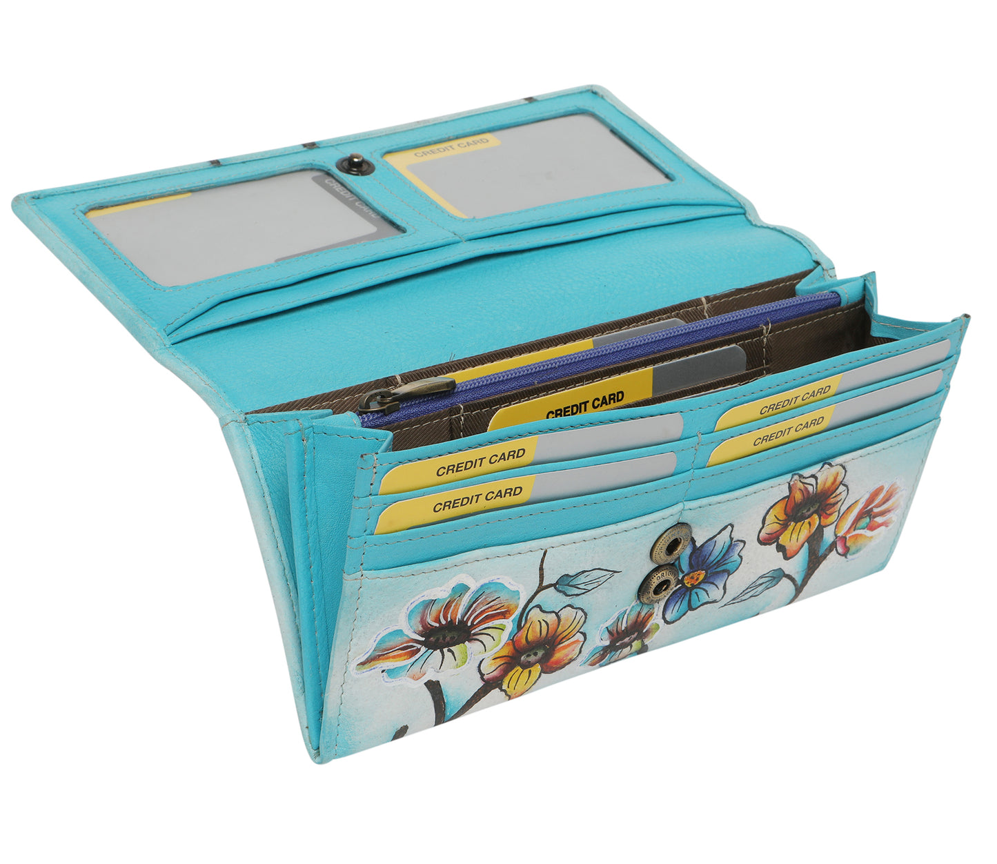Ladies Leather Wallet, Hand Painted and New Arrivals 3162 Blue Butterfly