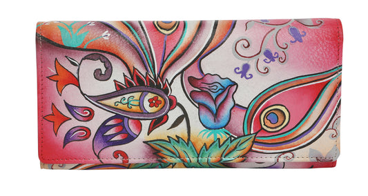 Ladies Leather Wallet, Hand Painted and New Arrivals 3162 Pink Montage