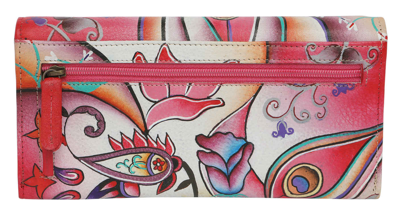 Ladies Leather Wallet, Hand Painted and New Arrivals 3162 Pink Montage