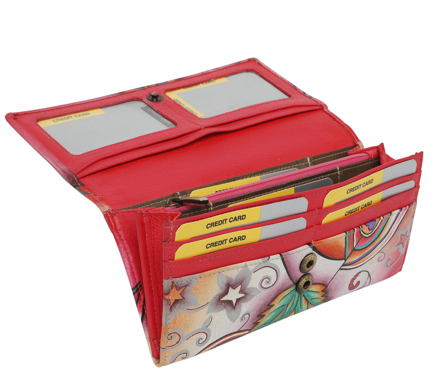 Ladies Leather Wallet, Hand Painted and New Arrivals 3162 Pink Montage
