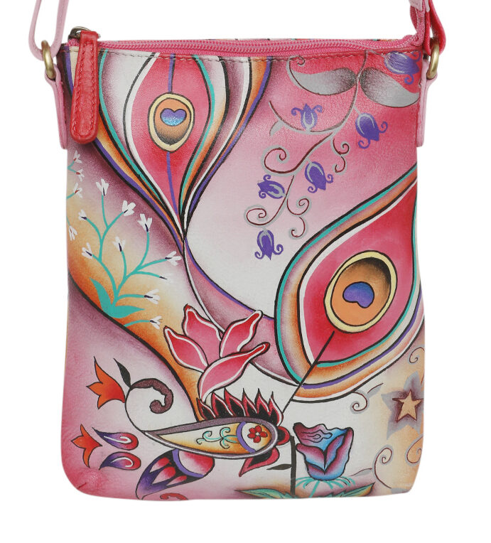 Ladies Leather Shoulder/Cross Body, Hand painted - New Arrivals 3191 Pink Montage