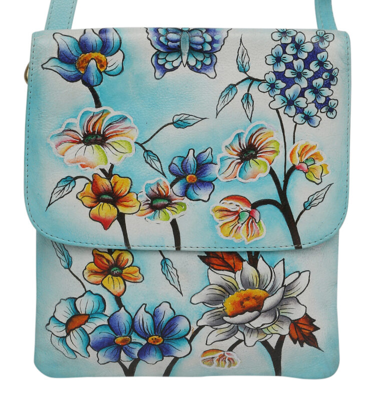 Ladies Leather Shoulder/Cross Body, Hand painted - New Arrivals 3196 Blue Butterfly