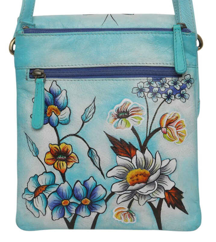 Ladies Leather Shoulder/Cross Body, Hand painted - New Arrivals 3196 Blue Butterfly