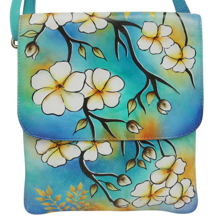 Ladies Leather Shoulder/Cross Body, Hand painted - New Arrivals 3196 Frangipanni