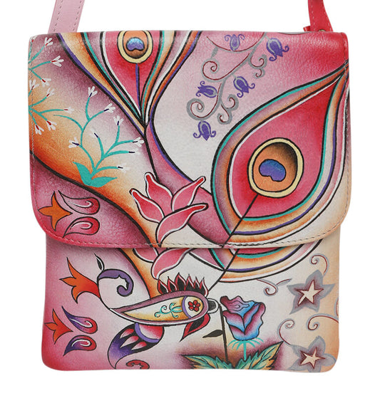 Ladies Leather Shoulder/Cross Body, Hand painted - New Arrivals 3196 Pink Montage