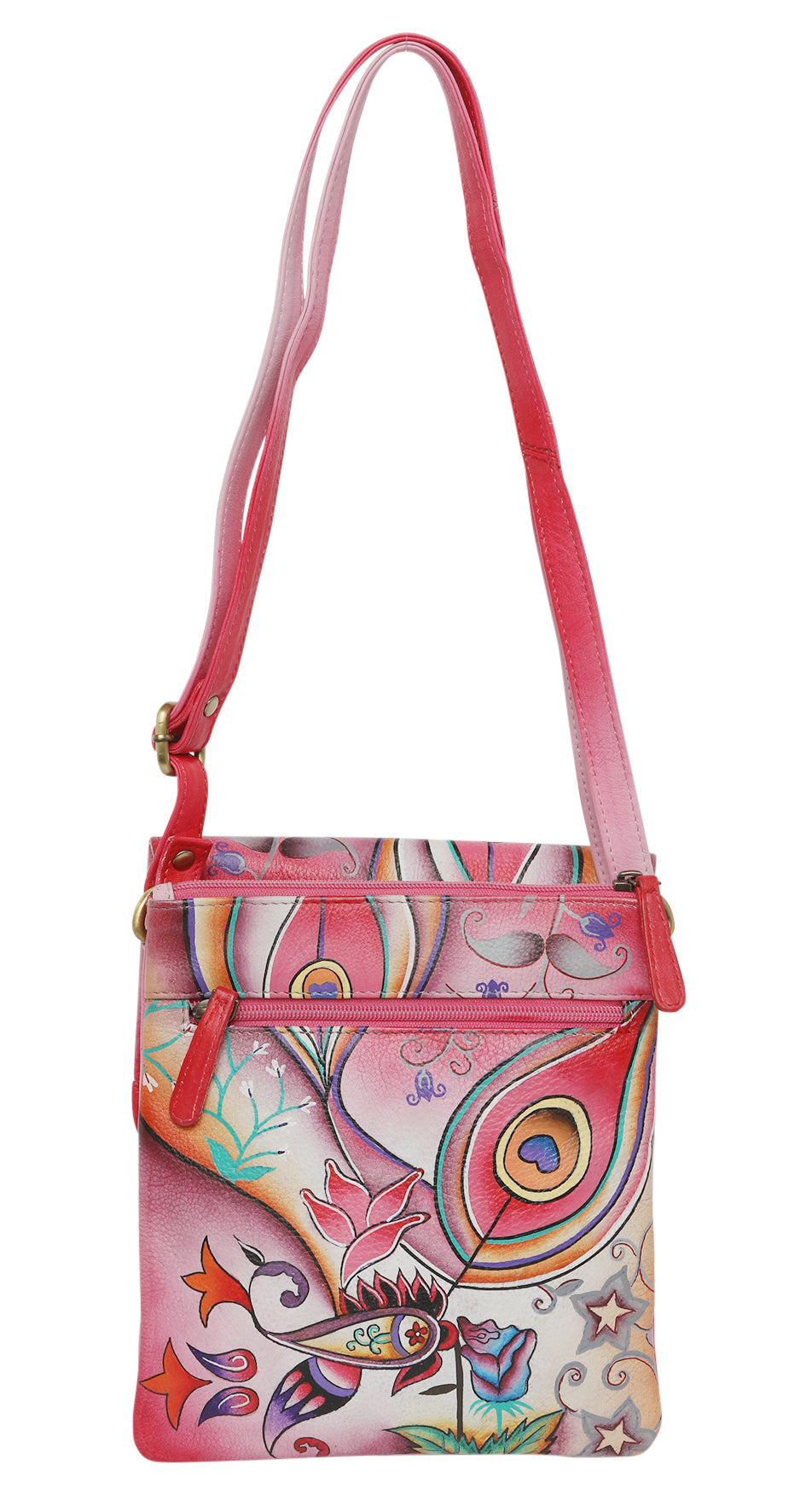 Ladies Leather Shoulder/Cross Body, Hand painted - New Arrivals 3196 Pink Montage