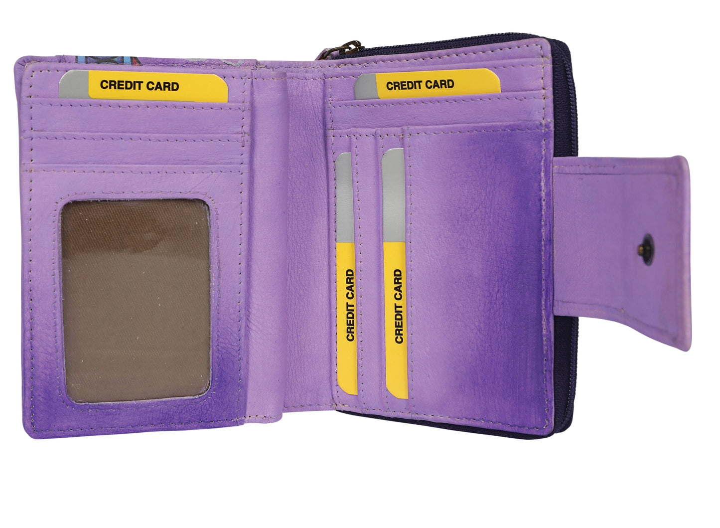 Ladies Hand Painted Wallet Style 3239 Purple Montage