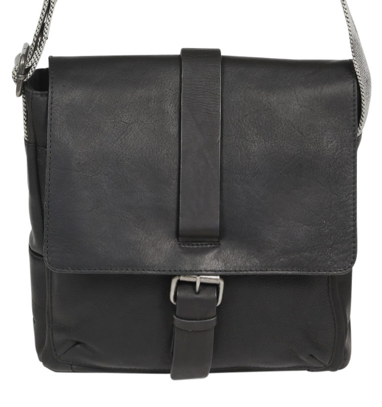 Men's Vintage Cow Leather Black Crossbody Bag 3911