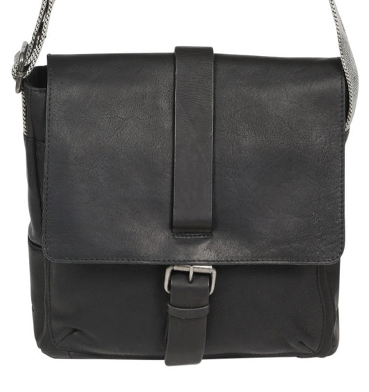 Men's Vintage Cow Leather Black Crossbody Bag 3911