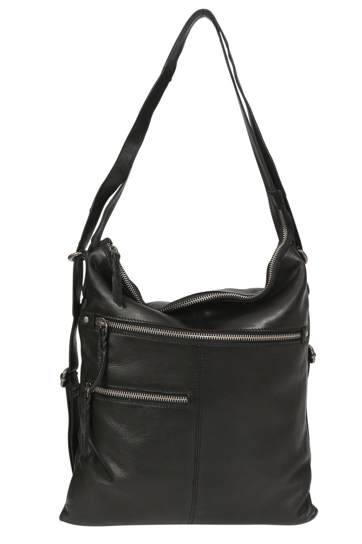 Leather Hobo/Shoulder/Backpack 6314 Black
