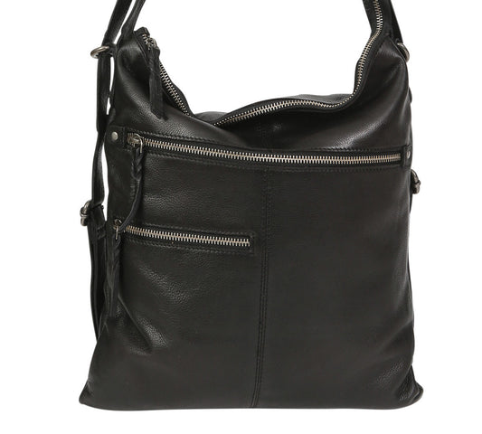Leather Hobo/Shoulder/Backpack 6314 Black