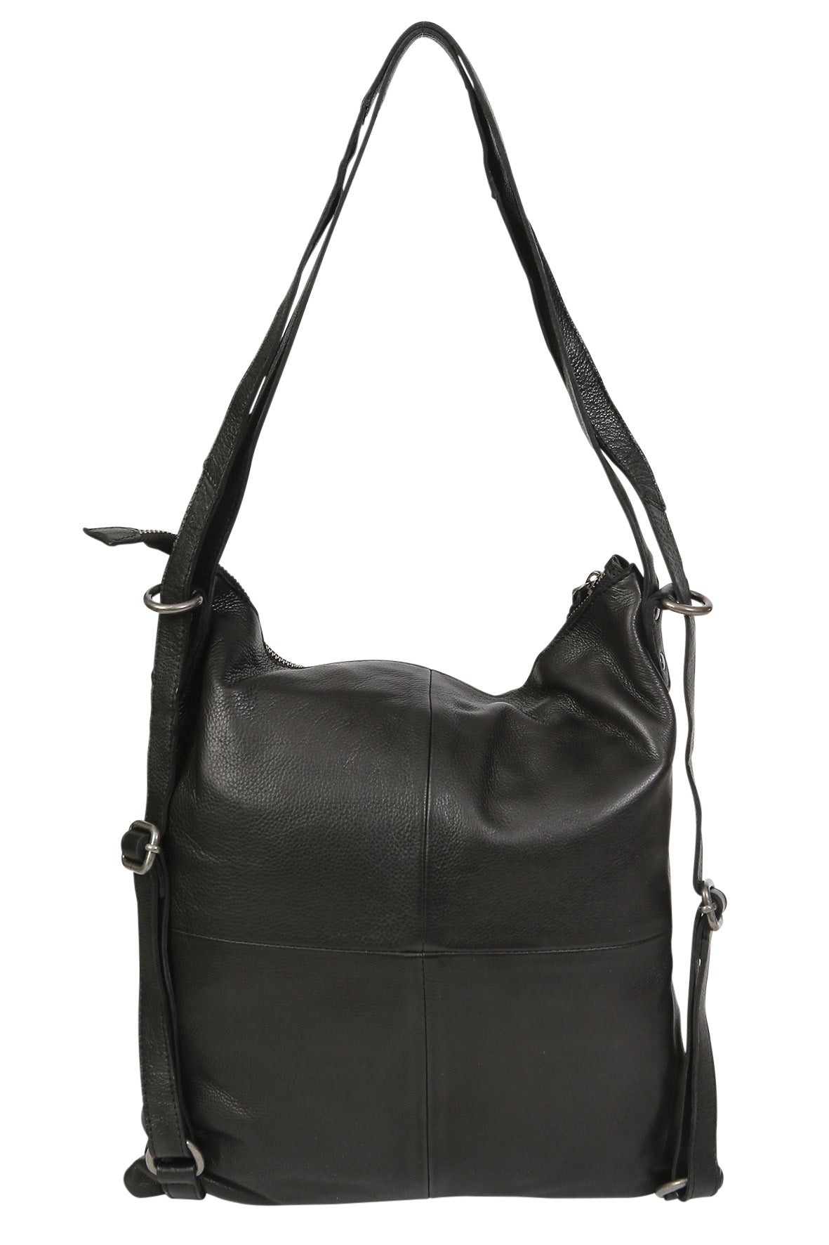 Leather Hobo/Shoulder/Backpack 6314 Black