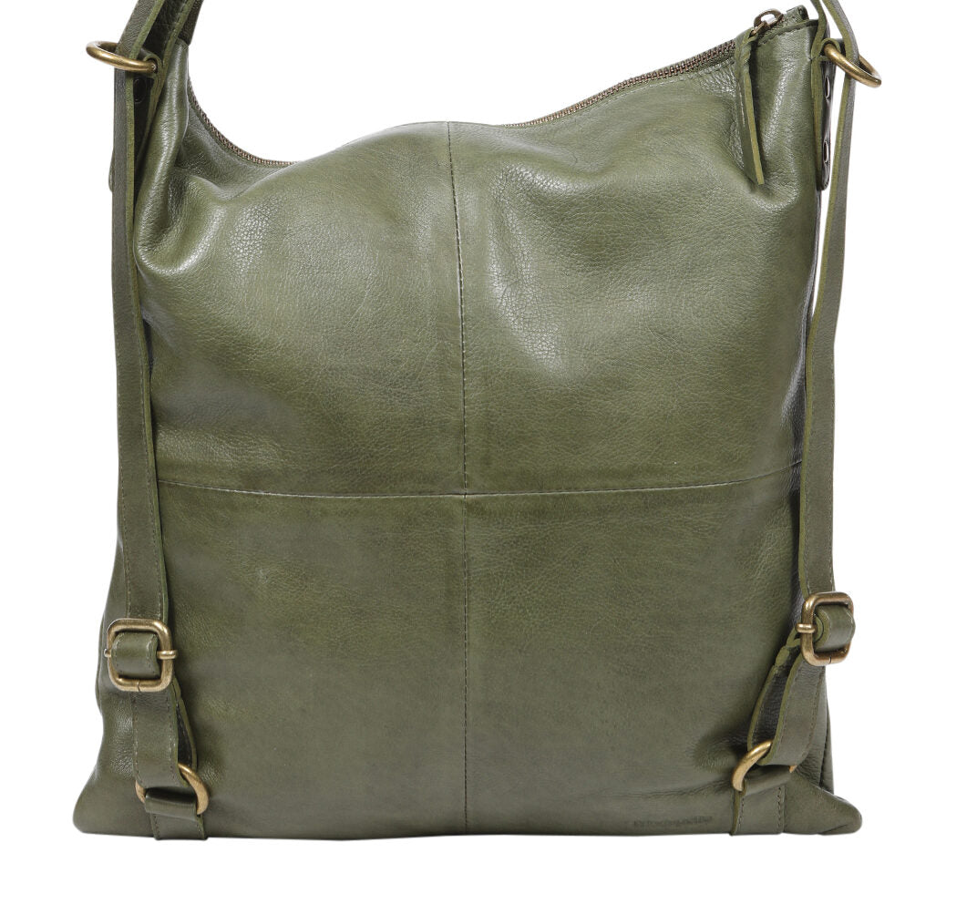 Leather Hobo/Shoulder/Backpack 6314 Olive