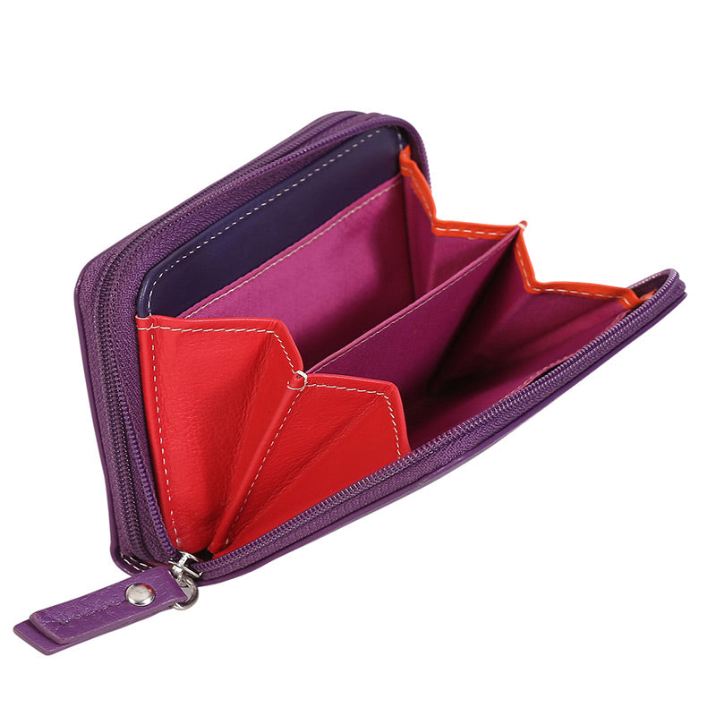 Leather Purple & Multi Coloured Wallet 7326PMU