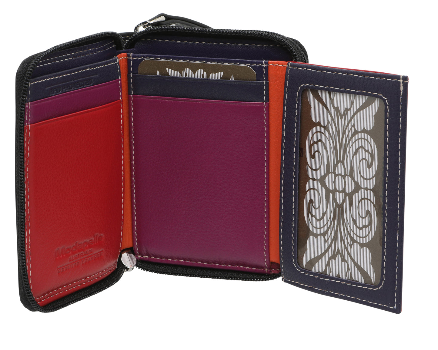 Leather Black & Multi Coloured Wallet 7326