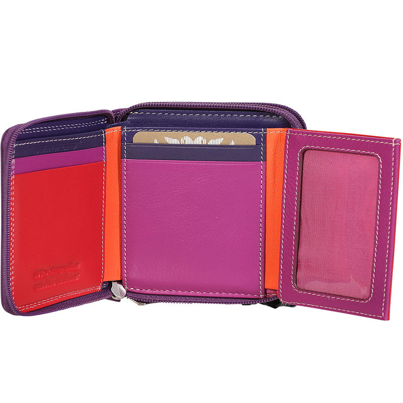 Leather Purple & Multi Coloured Wallet 7326PMU
