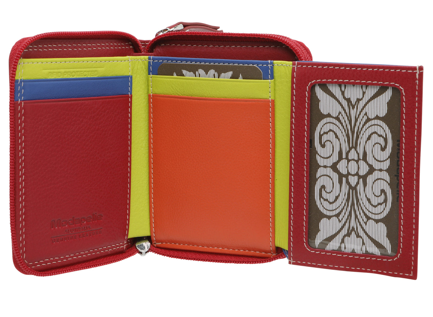 Leather Red & Multi Coloured Wallet 7326