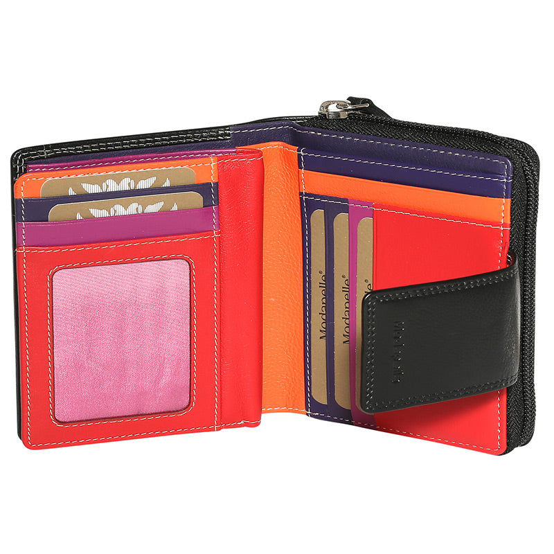 Leather Black & Multi Coloured Wallet 7328BMU