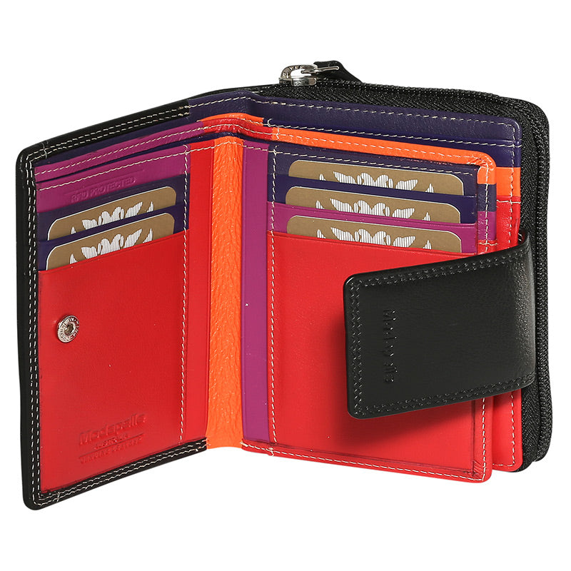 Leather Black & Multi Coloured Wallet 7328BMU