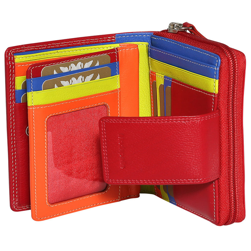 Leather Red & Multi Coloured Wallet 7328RMU