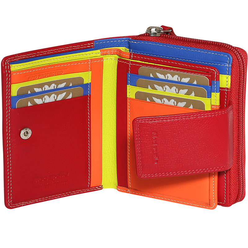 Leather Red & Multi Coloured Wallet 7328RMU