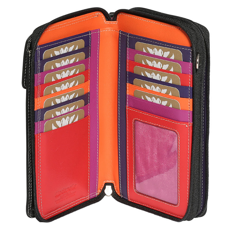 Leather 2018 Winter Black & Multi Coloured Wallet 7330BMU