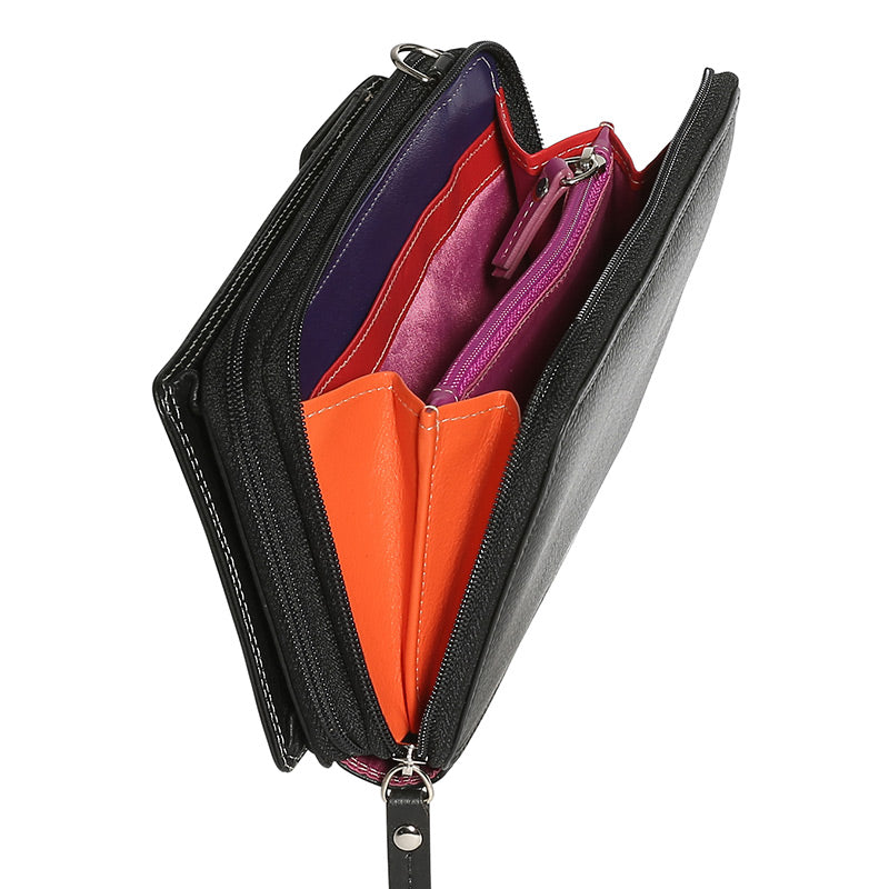 Leather 2018 Winter Black & Multi Coloured Wallet 7330BMU