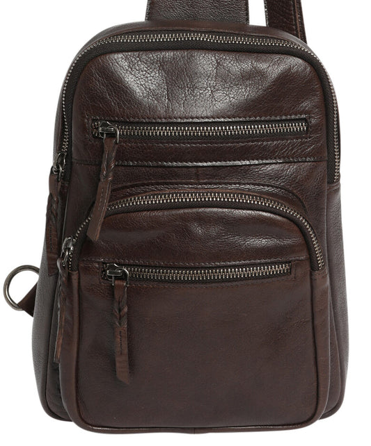 Ladies Leather Cross Body Sling Bag 7638 Coffee